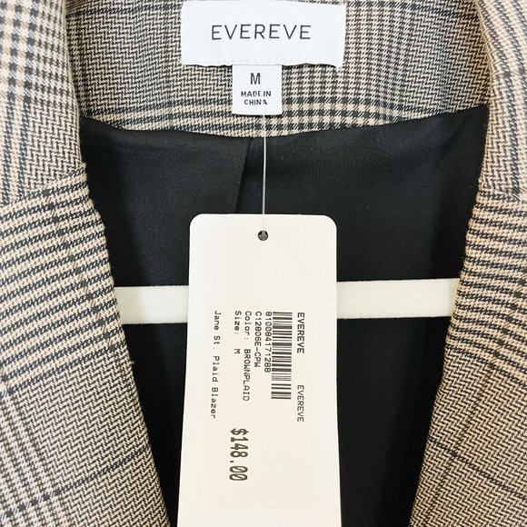 EVEREVE June St. Plaid Blazer Size M NWT Brown Pockets and Buttons - Picture 6 of 11